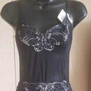 2PC BUTTERFLY EMBROIDERED TOP WITH BOY SHORT